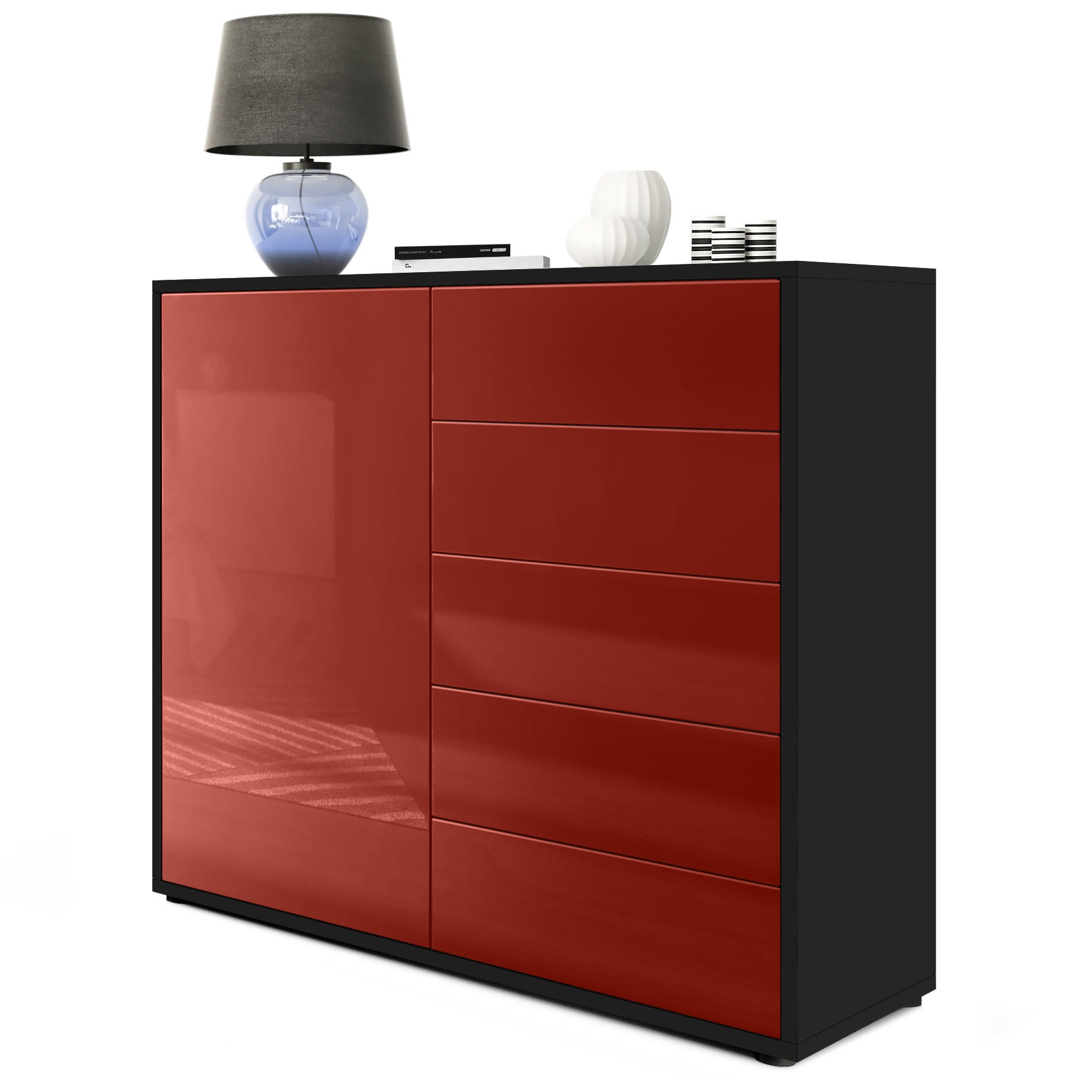 KOMMODE Ben Front in Bordeaux Hochglanz - Bordeaux, Holzwerkstoff (79/74/36cm) - Vladon