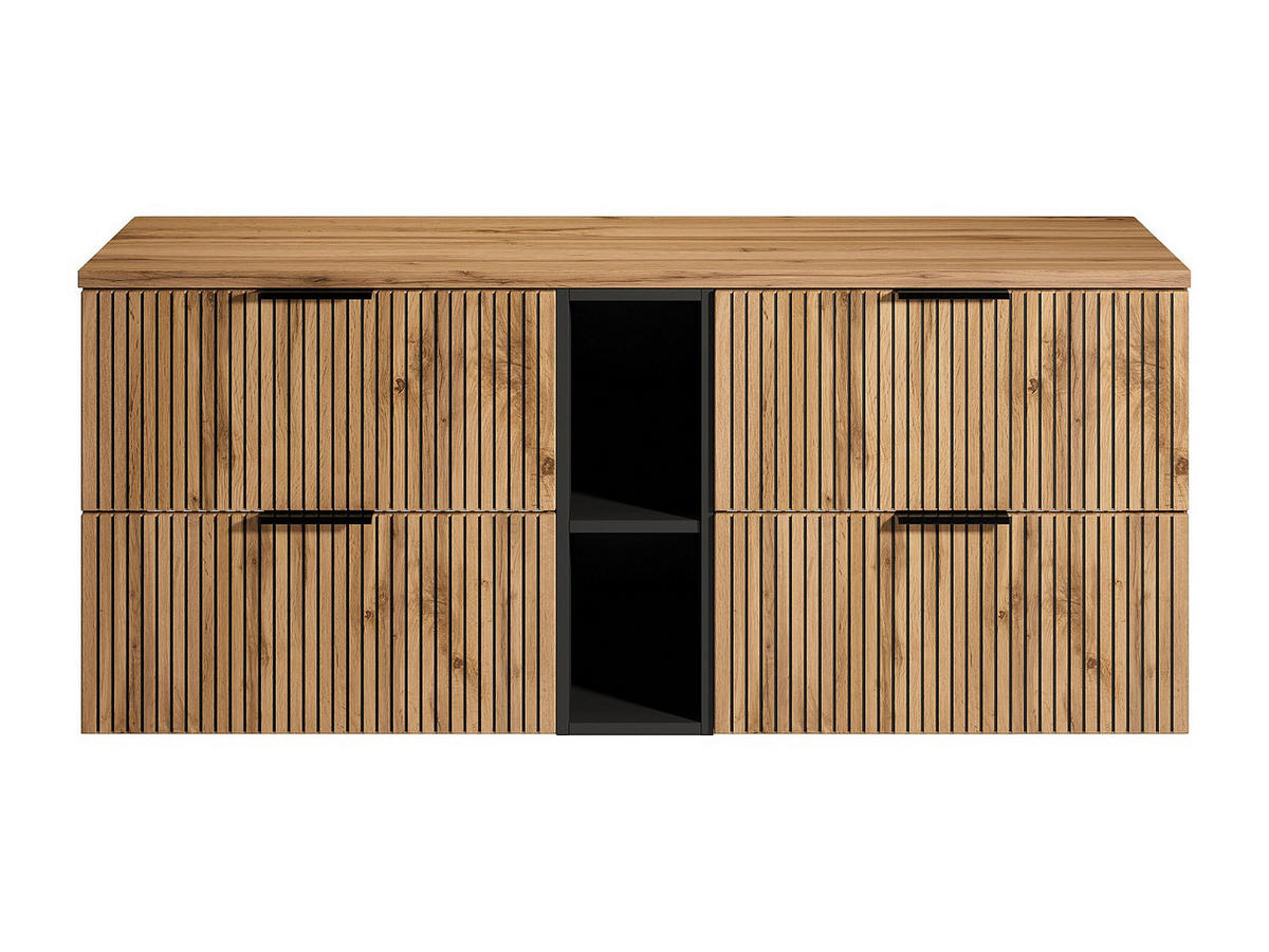 WASCHBECKENUNTERSCHRANK - 140cm x 46cm - MDF - schwarz, naturfarben hell - MADELA - Schwarz, Holz (140/57/46cm) - Vente-Unique
