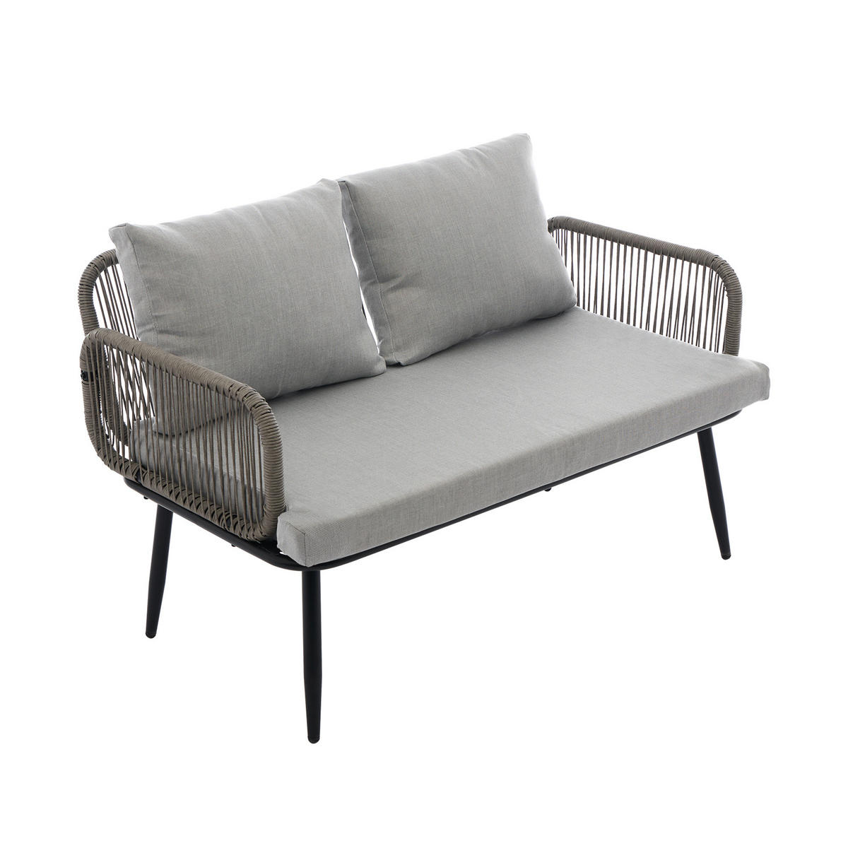 GARTENMÖBELSET aus verzinktem Stahlrohr 120x64x74cm Grau mit Holzoptik-Glastisch - Grau, Textil - Modfu