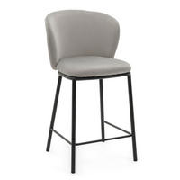 BARHOCKER BARI gepolsterter mit Steppung - hellgrau - Samt Velour - Hellgrau/Schwarz, Textil/Metall (55/94/57cm) - NEW HOME