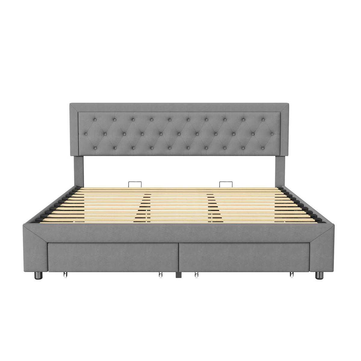 POLSTERBETT 180/200 cm grau Samt Stauraum Knopfheftung modern - Grau, Holz