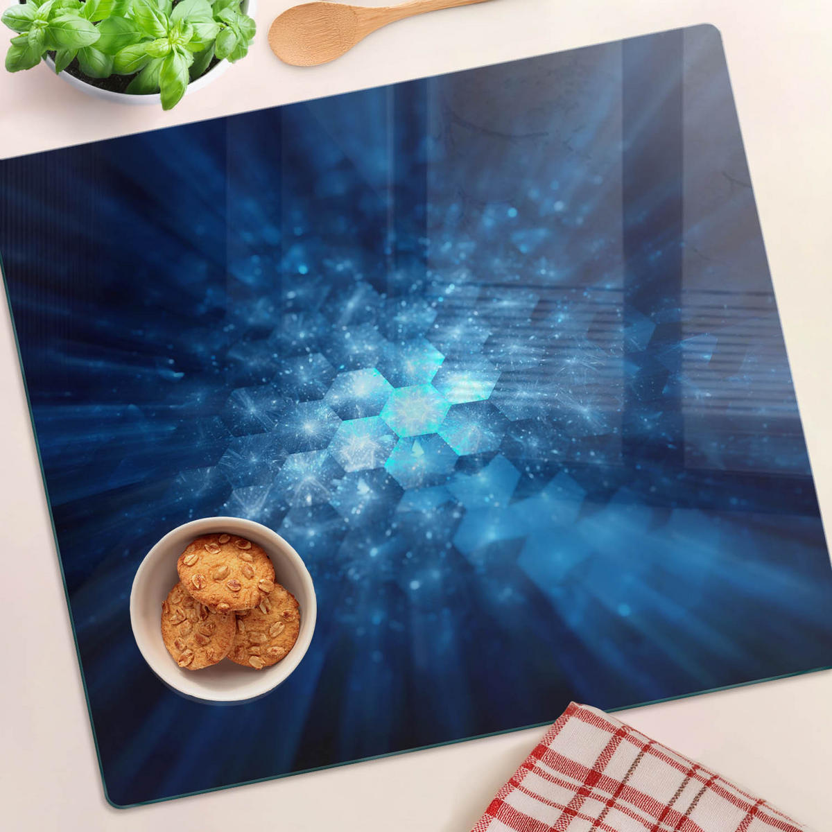 GLASPLATTE 60x52 cm Kristalle - Blau, Glas (60/0.4/52cm) - TULUP