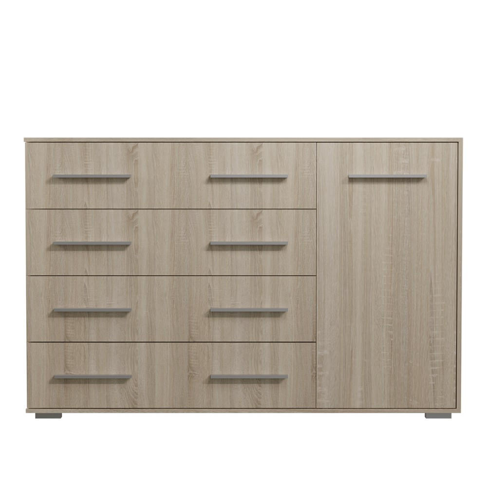 KOMMODE Frida 02 Sonoma/Sonoma 1D4S 135 cm - Alufarben/Sonoma Eiche, Holzwerkstoff/Kunststoff (135/95/45cm) - imoebel24