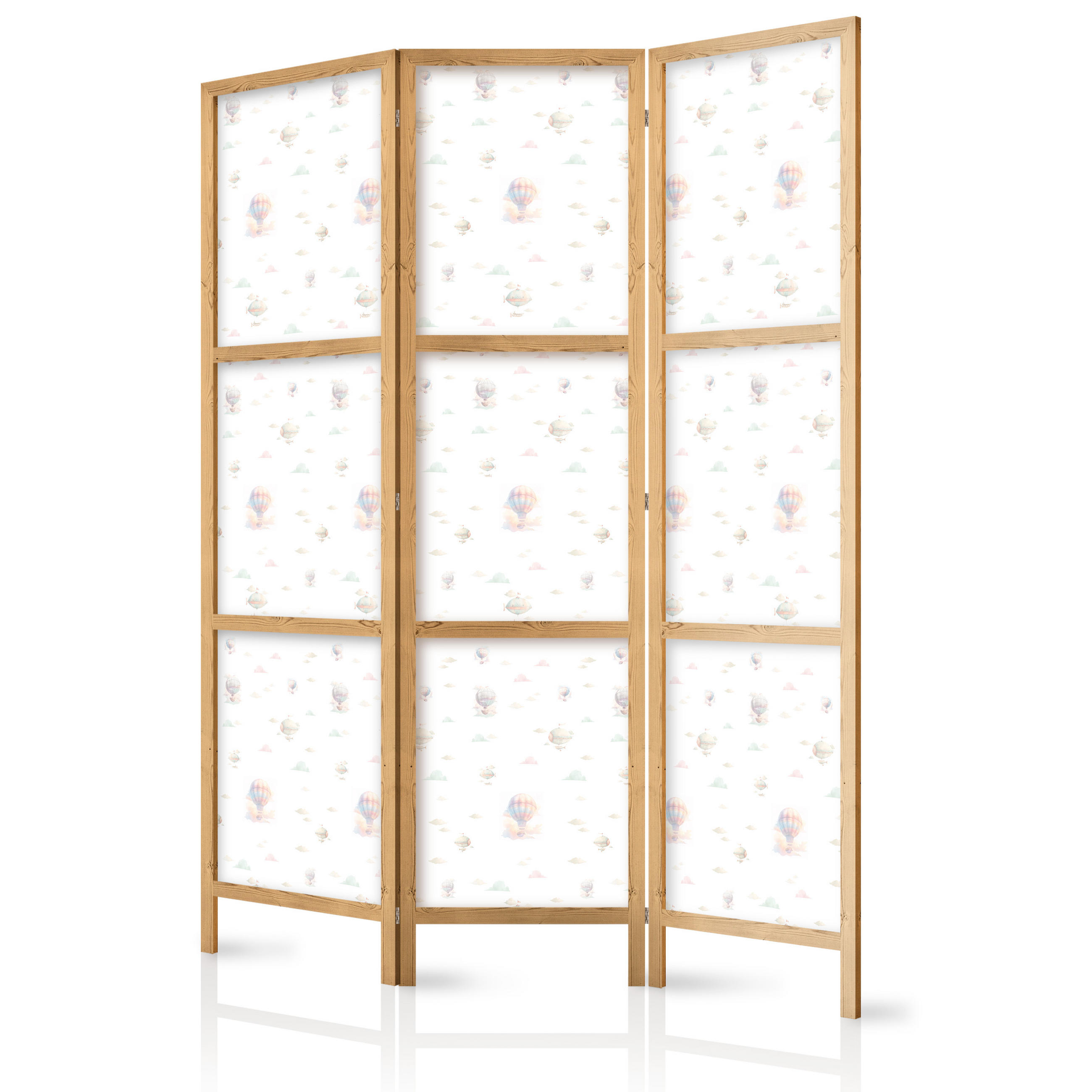 PARAVENT Japanischer 3-tlg 135x172 cm Luftballons Und Wolken - Weiß, Holz/Textil (135/172/3cm) - Muralo
