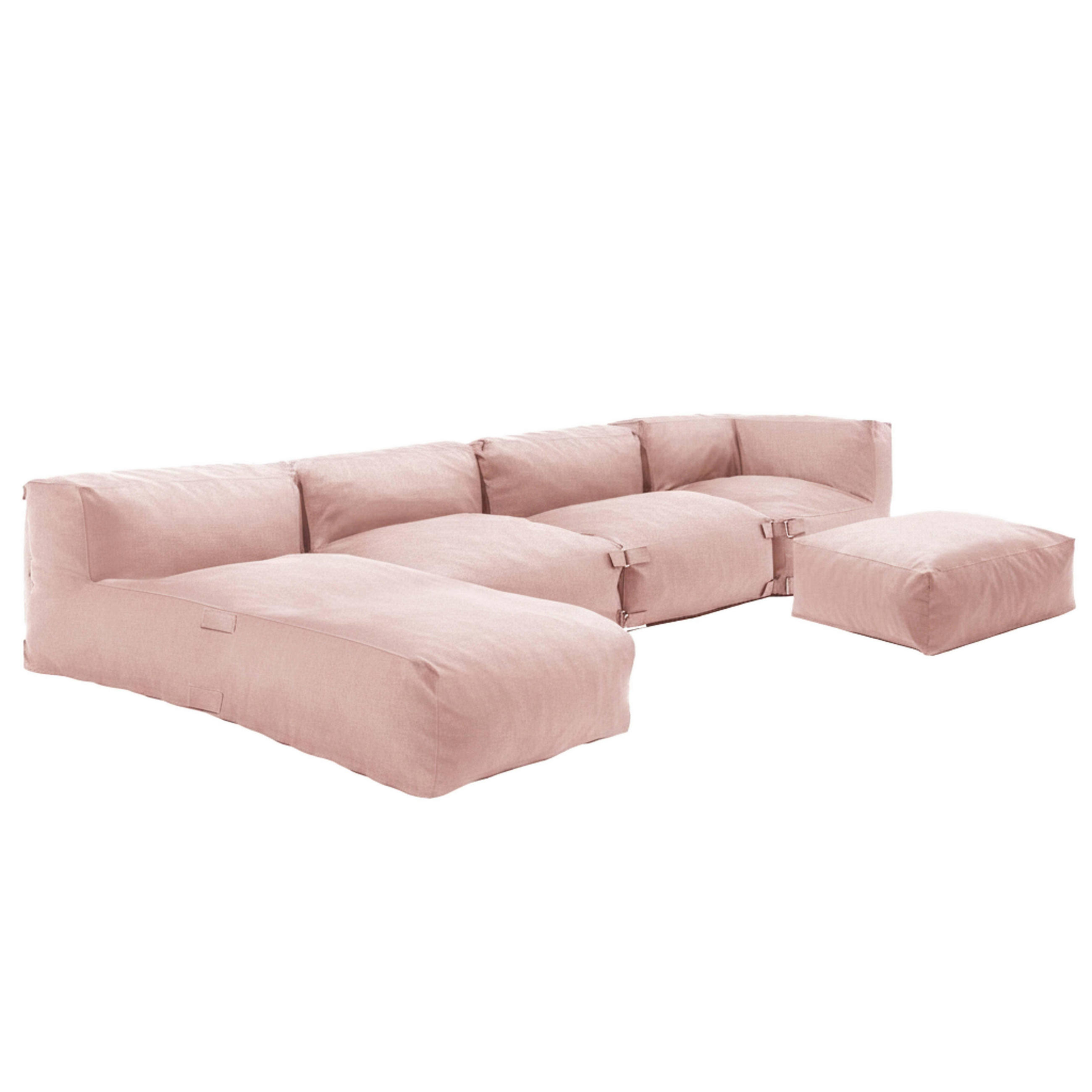 GARTENSOFA mit 5 Sitzplätzen, Puderrosa - Pink, Textil - Oviala