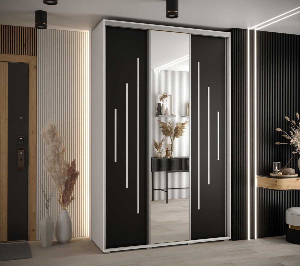 SCHWEBETÜRENSCHRANK 235,2/160/60 3-türig - Silberfarben/Schwarz, Holz/Metall (160/235/60cm) - Abiks Möbel