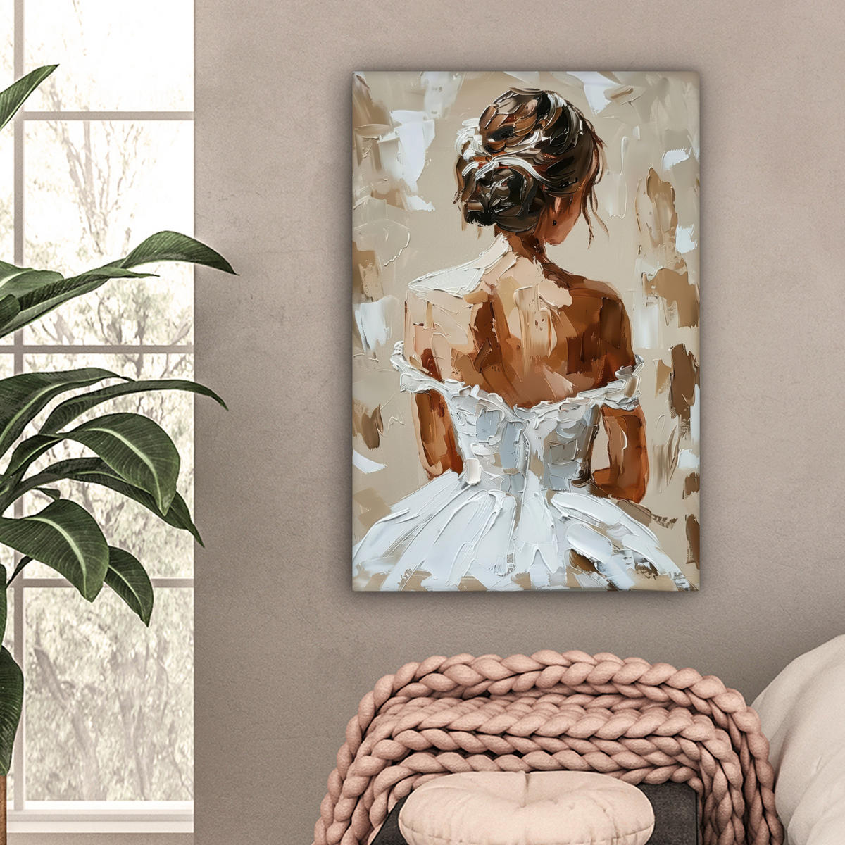 LEINWANDBILD - Frau - Farbe - Abstrakt - Beige - Modern - 60x90 - Kunstdruck - Sandfarben, Textil (60/90cm) - MuchoWow