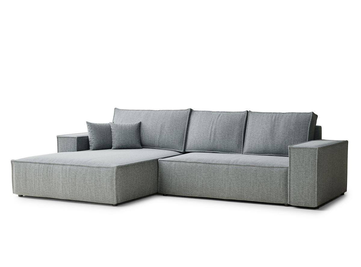 ECKSOFA Maze Blau grau Webstoff - Links Seite - Blaugrau/Schwarz, Holz/Holzwerkstoff (185/294cm) - Maison de Reve