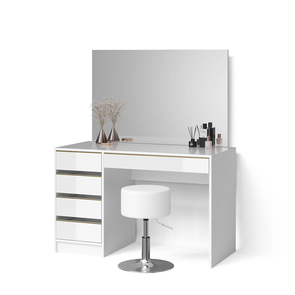 SCHMINKTISCH Imola Weiß/Gold 120 cm mit Hocker - Goldfarben/Weiß, Holzwerkstoff (120/75/55cm) - Livinity®