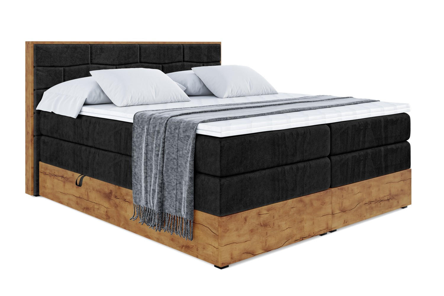 BOXSPRINGBETT mit Matratze H3|H4 und Lattenrost - LOLLI8 KING-160x200 - Schwarz Casablanca - Schwarz, Holzwerkstoff (160/200cm) - ALTDECOR