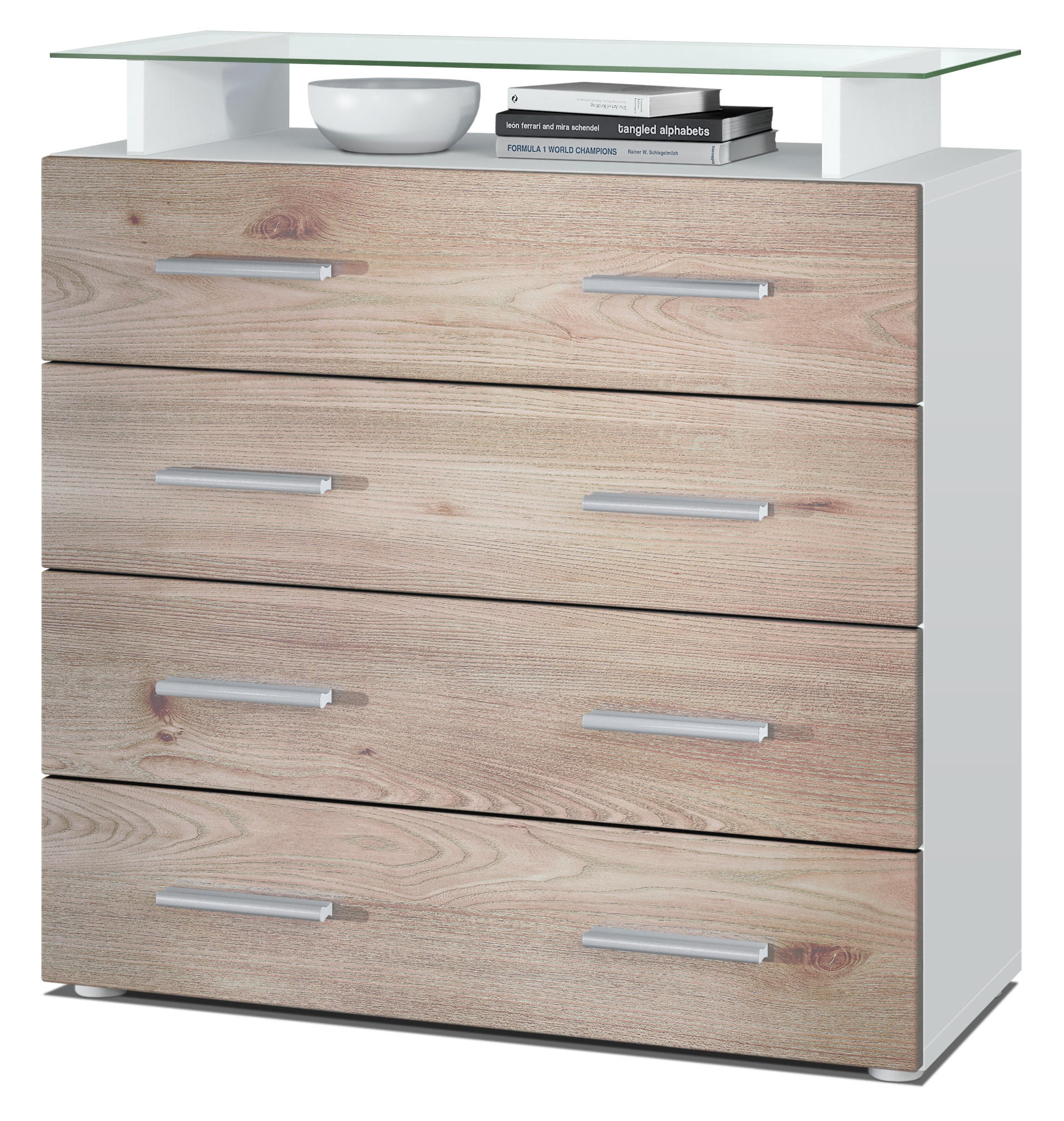 KOMMODE Pavos Eiche Nordic - Silbereichenfarben, Holzwerkstoff (76/81/35cm) - Vladon