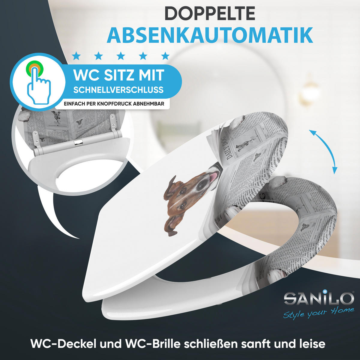 WC-SITZ mit Absenkautomatik & Top Fix Newspaper - Braun, Holzwerkstoff (37.7/5.5/48cm) - Sanilo
