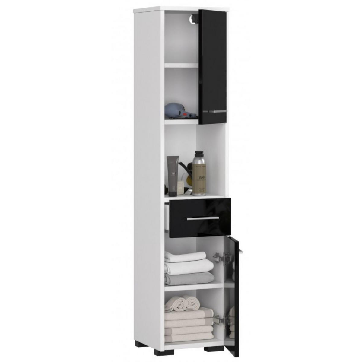 HOCHSCHRANK Weiß, Schwarz glänzend 30x30x140 cm - Schwarz Hochglanz/Silberfarben, Holzwerkstoff/Kunststoff (30/140/30cm) - Akord