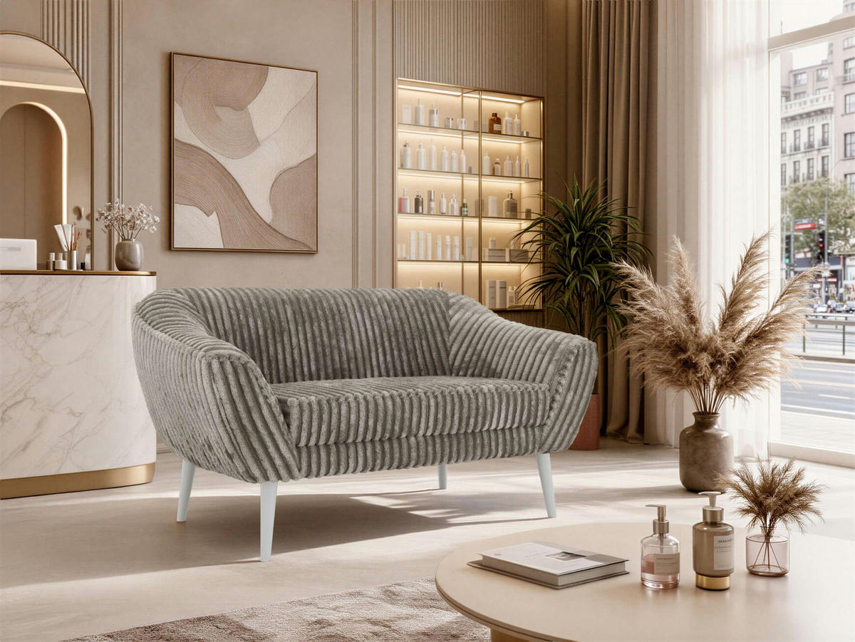 2-SITZER-SOFA PIRS - Hellbraun Cord - Weiße Beine - Hellbraun/Weiß, Holzwerkstoff/Textil (140/75/74cm) - MKS