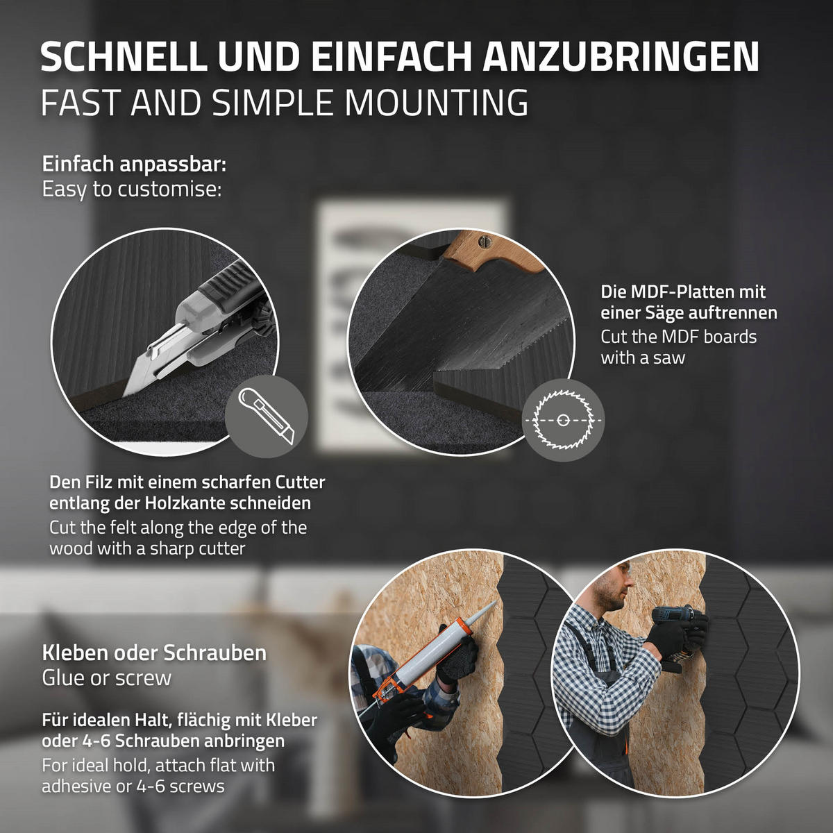 AKUSTIKPANEEL Echtholz 2er Set Schwarz Hexagon - Schwarz, Holzwerkstoff (2.1/81.1/66.6cm) - ML-DESIGN