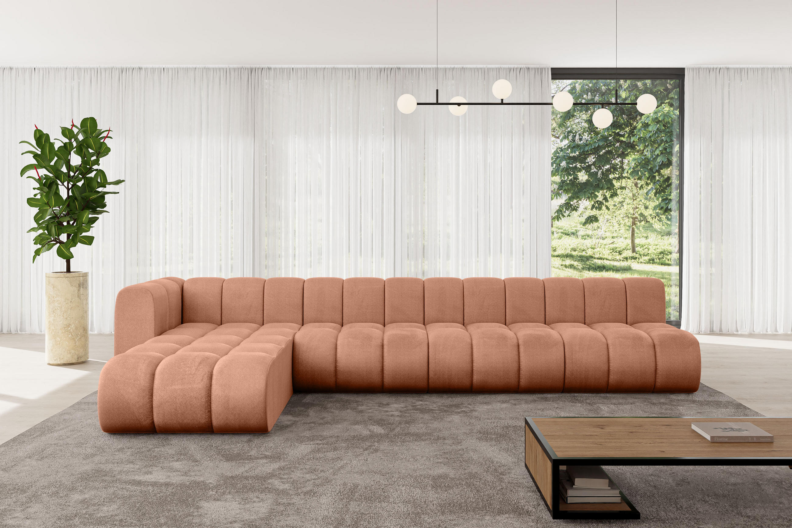 ECKSOFA modulares Sofa Darnel-L3 - 387x177x70 cm Apricot - Koralle, Holzwerkstoff/Textil (387/177cm) - ALTDECOR