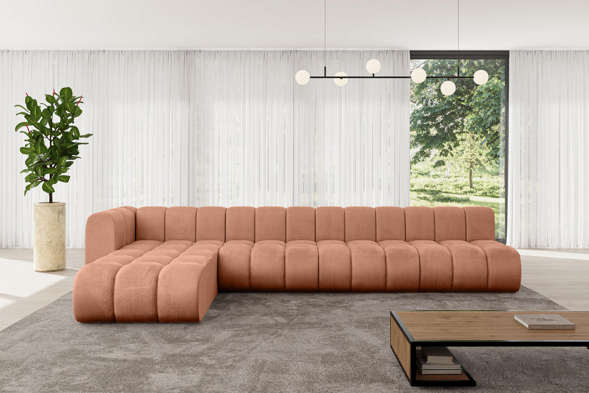 ECKSOFA modulares Sofa Darnel-L3 - 387x177x70 cm Apricot - Koralle, Holzwerkstoff/Textil (387/177cm) - ALTDECOR