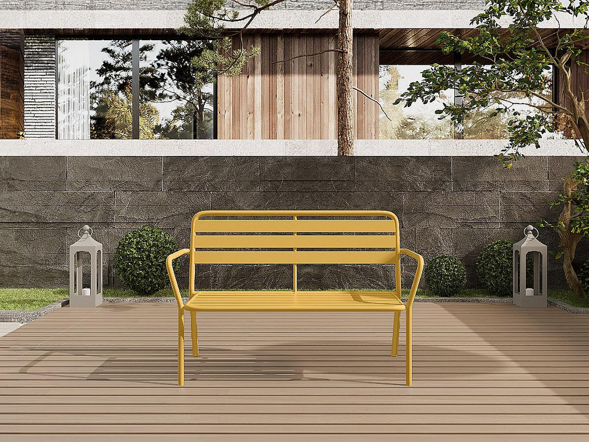 GARTENBANK - Metall - Senfgelb - MIRMANDE von MYLIA - Gelb, Metall (123/82/58cm) - Vente-Unique