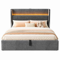 POLSTERBETT 140/200 cm in Grau mit Bettkasten, LED und USB/Type-C Leinen mit hohem Kopfteil - Grau, Holzwerkstoff/Textil (140/200cm) - STILVORA