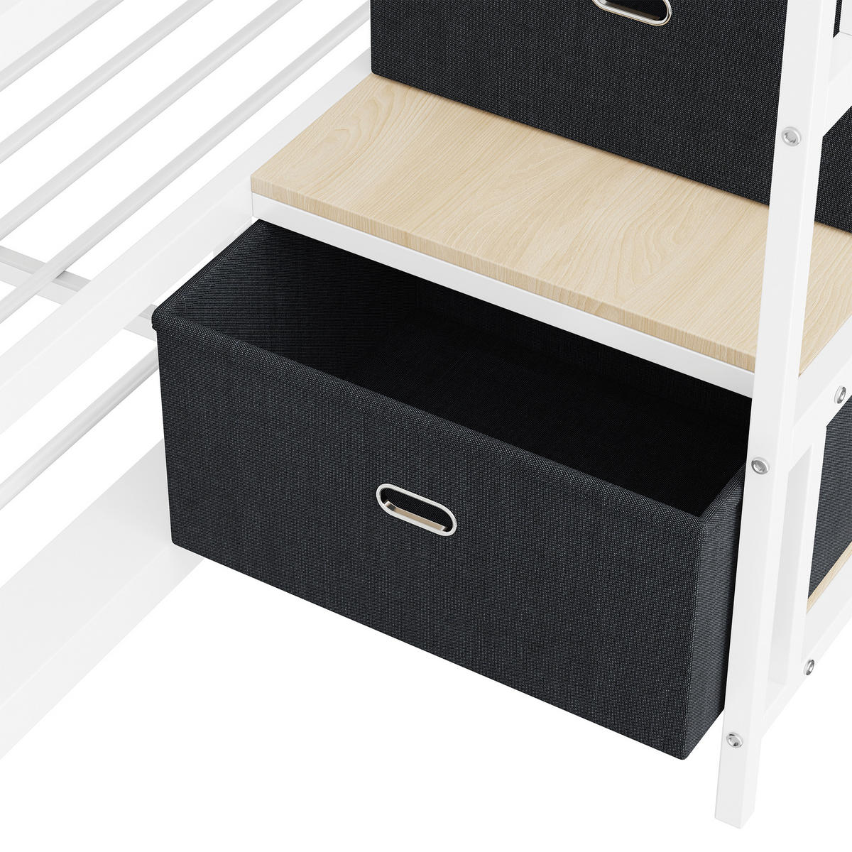 ETAGENBETT 140/200 cm mit Treppe, LED und Steckdose, DE-41957, in Weiß - Weiß, Metall (140/200cm) - ComfortXL