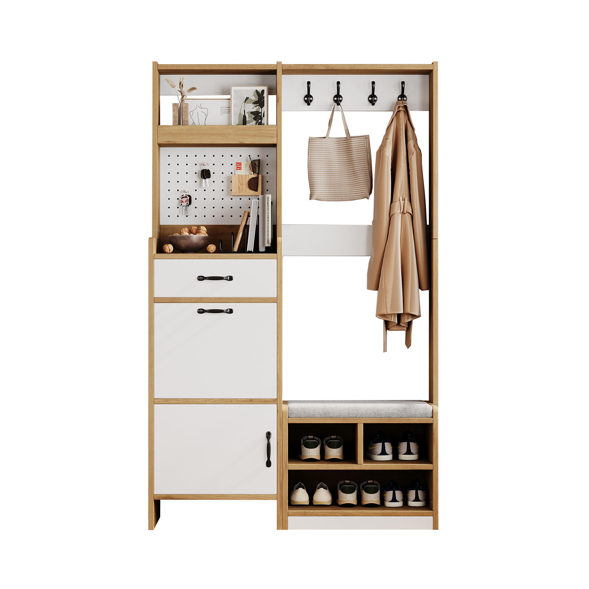 FLIEKS PŘEDSÍŇOVÁ SESTAVA Botník Lavice Háčky Dub Bílá