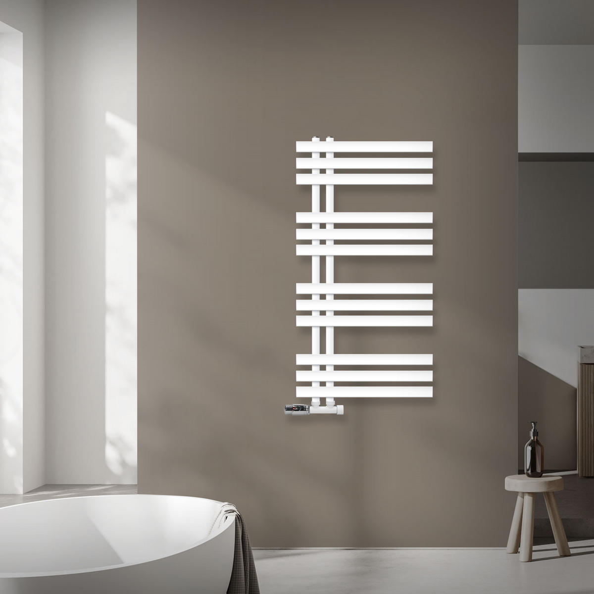 KOUPELNOVÝ radiátor Iron EM 500 × 1000 mm, bílý, s ventilem, rohový - bílá, kov (50/100/3cm) - LuxeBath