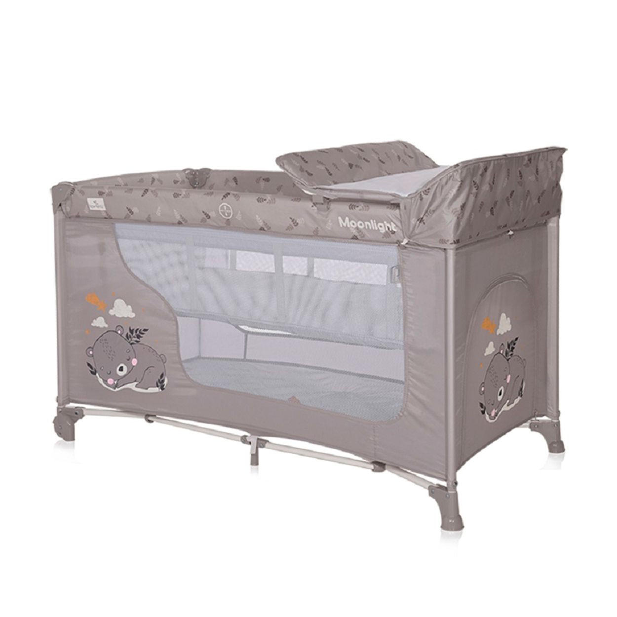 REISEBETT Moonlight braun zwei Ebenen, faltbar, Wickelauflage, Matratze, Räder - Braun, Kunststoff (60/120cm) - Lorelli