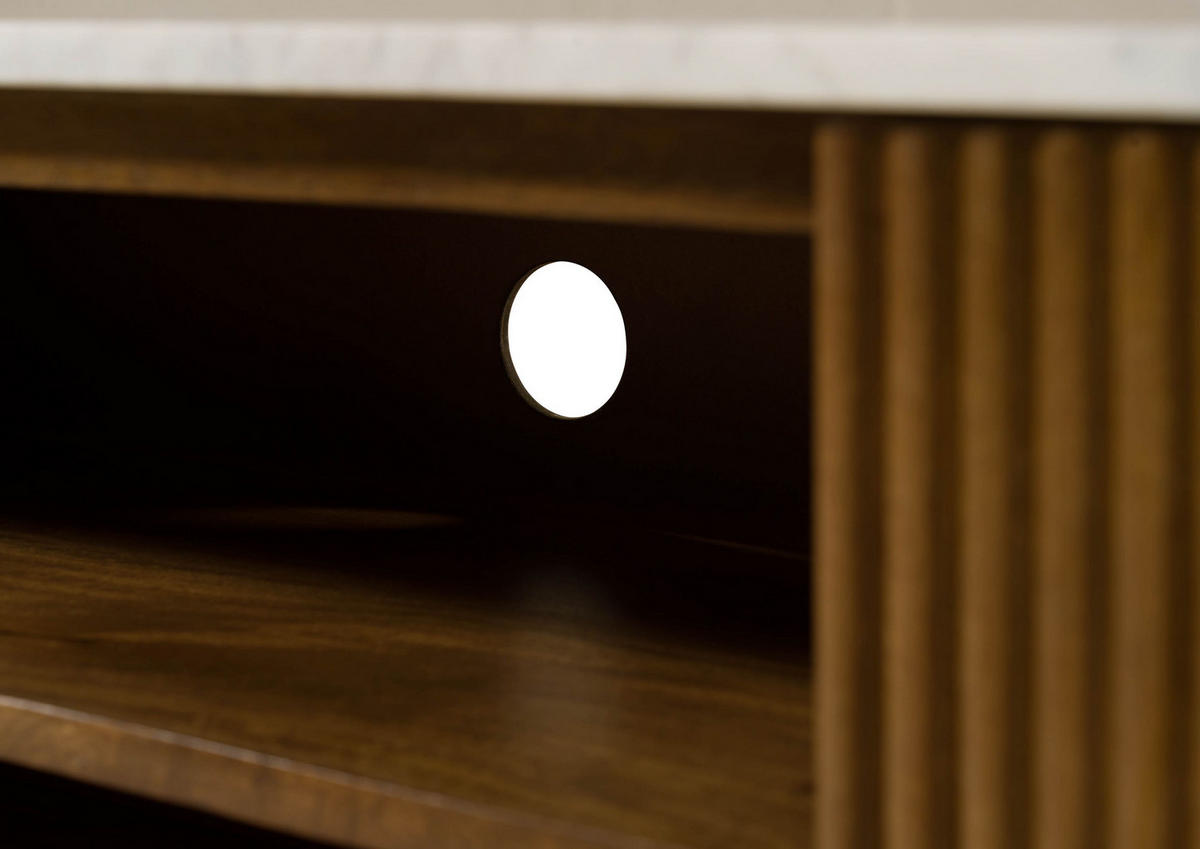 TV-BOARD Mango 180x36x51 braun lackiert / Marmor weiß BARCELONA #211 - Braun, Holz (180/51/36cm) - Massivmoebel24