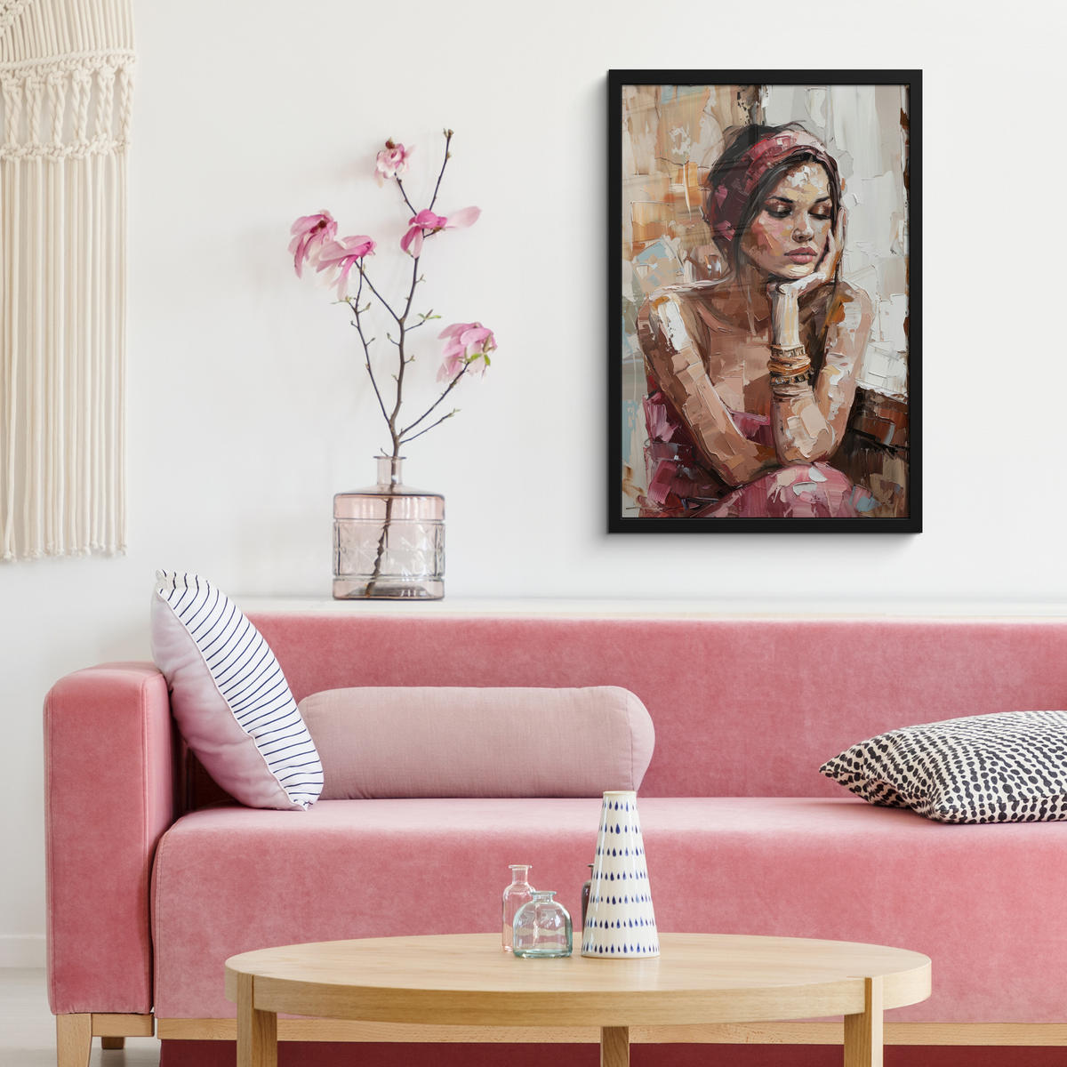 POSTER MIT RAHMENGERAHMTES BILD Frau - Lackierung - Porträt - Modern Bilder mit Rahmen 40x60 cm - Altrosa, Papier (40/60cm) - MuchoWow
