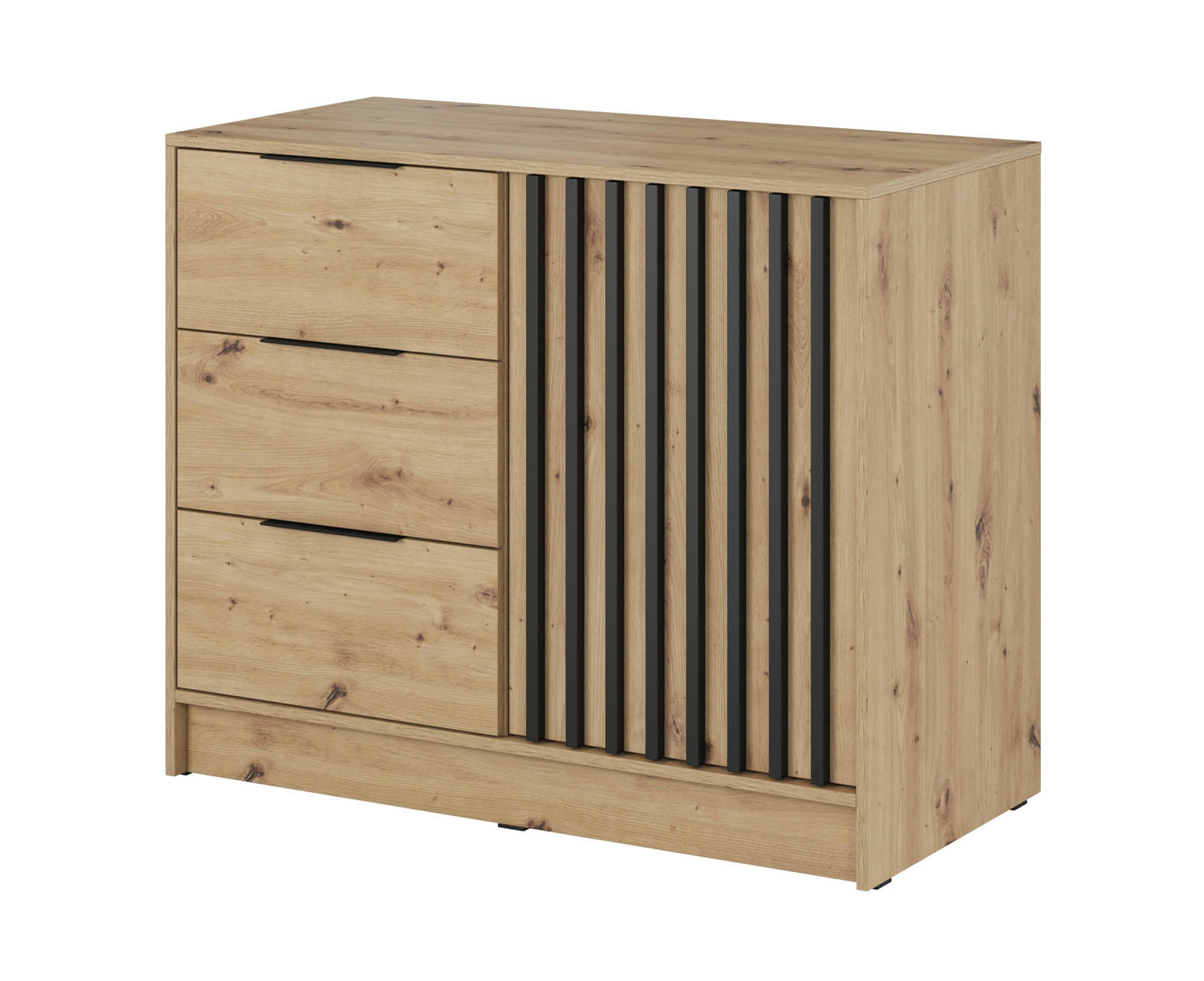 Ravio Kommode Eiche Artisan, Schwarz 105x86x45 cm