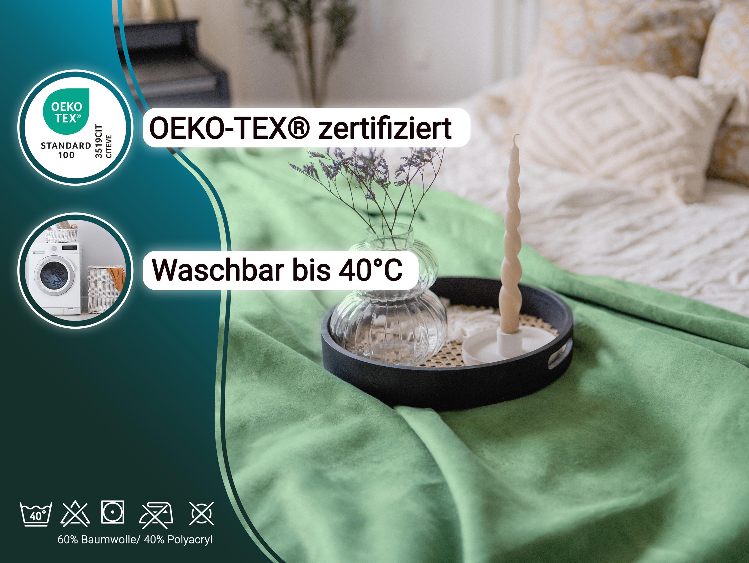 KUSCHELDECKE, 150x200 cm, 60% Baumwolle, 40% Polyacryl, Grün - Hellgrün, Naturmaterialien (150/200cm) - Zollner