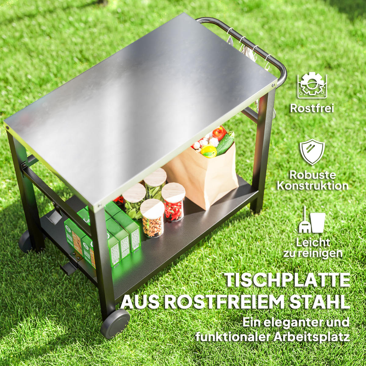 GRILLWAGEN mit Seitengriff Dunkelgrau - Dunkelgrau, Metall (56/81/102cm) - Outsunny