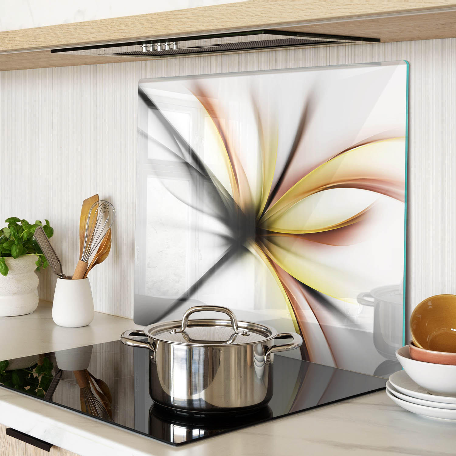 GLASPLATTE 60x52 cm Abstrakte Blume - Gelb, Glas (60/0.4/52cm) - TULUP