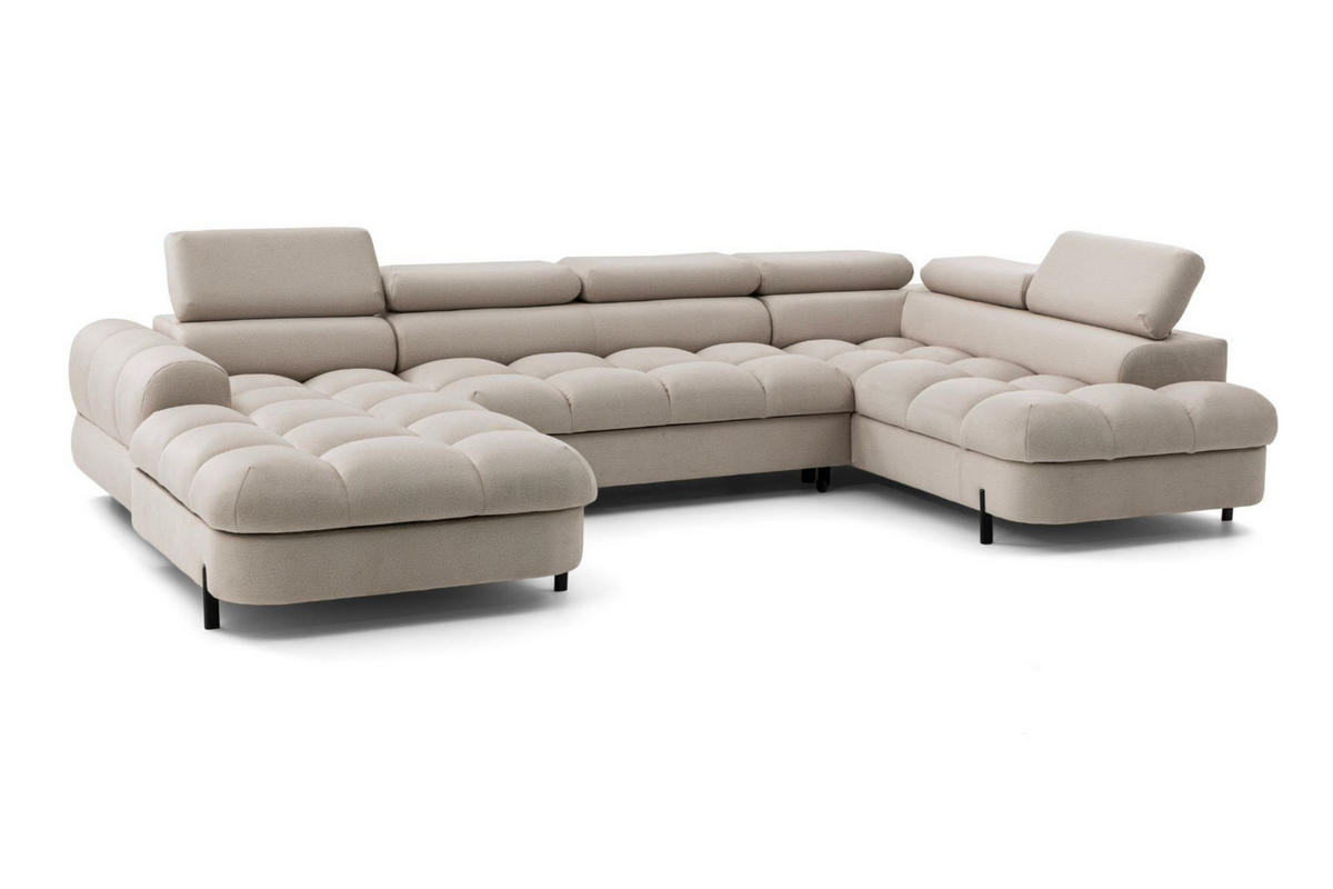 ECKSOFA U-Form BOWL U Rechts mit Schlaffunktion 125x265 Velours Creme - Creme/Schwarz, Holz/Textil (195/90/339cm) - Muffo