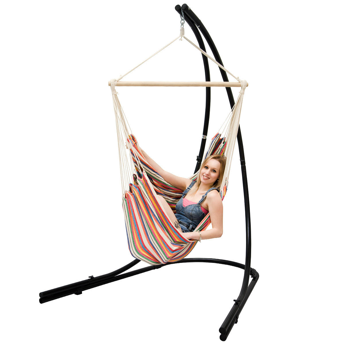 XL HÄNGESTUHL mit Gestell 210/140 cm , Naturfarben/Schwarz - Multicolor, Textil (140/210/160cm) - Amanka