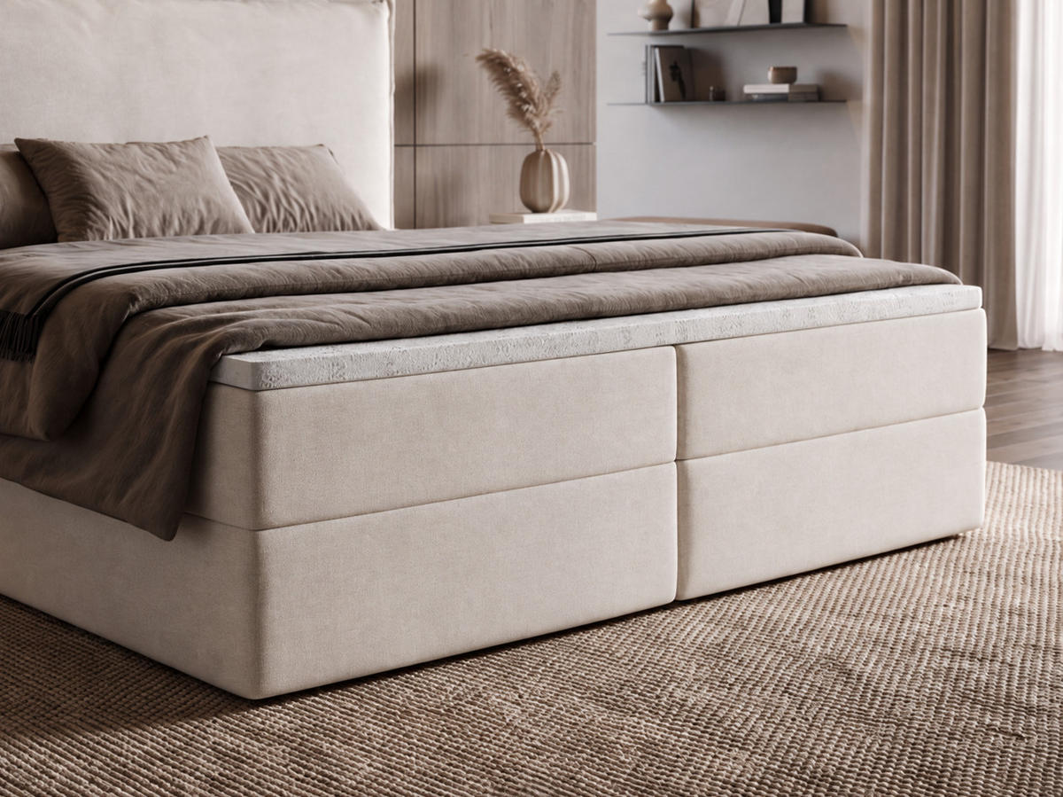 BOXBETT ARENO 200x200 cm Komplett-Set mit Bettkasten, Bonell-Matratze H3 und Topper - Schwarz - Schwarz, Textil (200/200cm) - Luxkor24