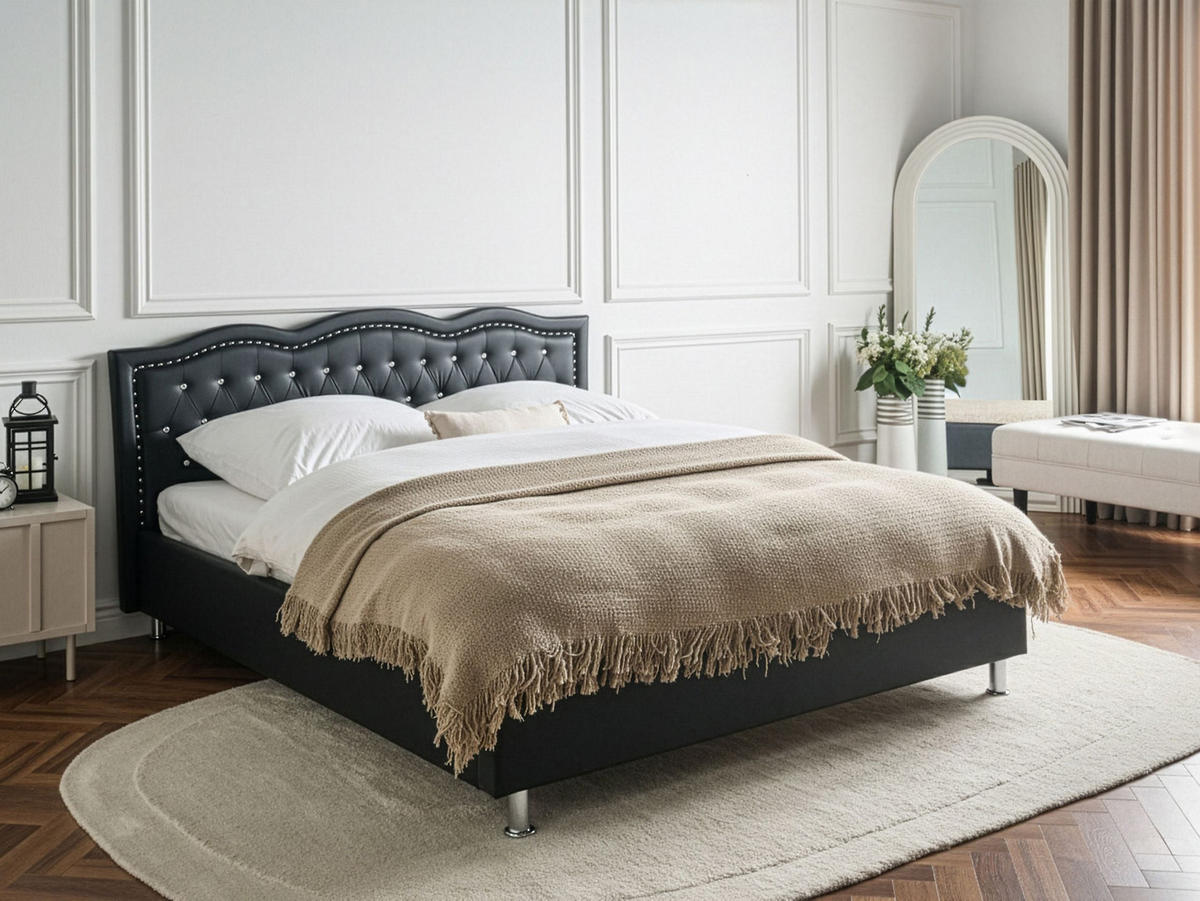 BETT 160/200cm Schwarz Metz - Schwarz, Kunststoff/Textil (160/200cm) - Beliani