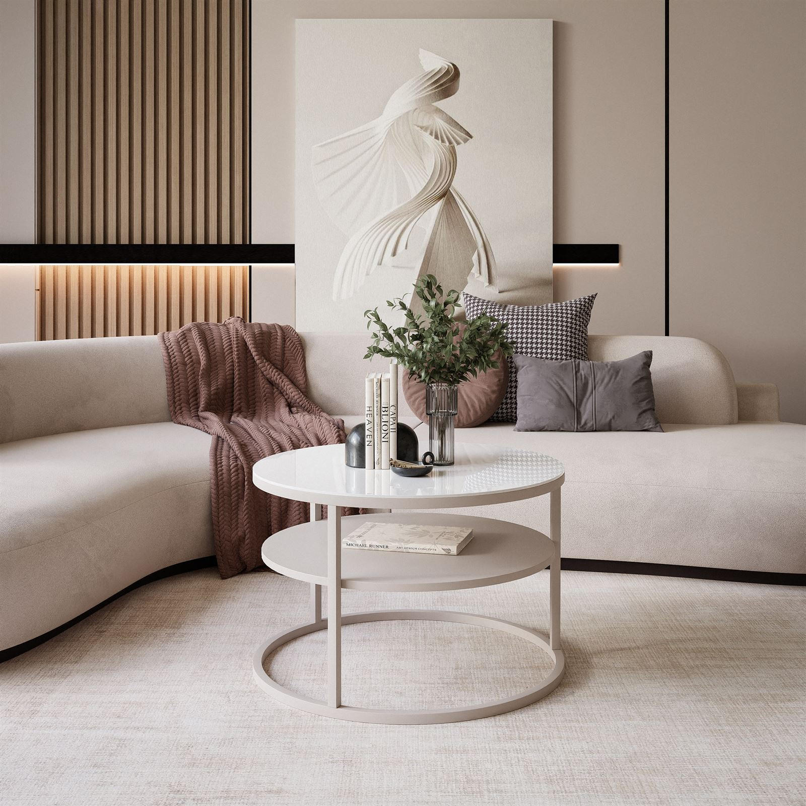 COUCHTISCH CIRI GLAS KASCHMIR mit Regal - Beige, Glas (60/60/42cm) - Lookway