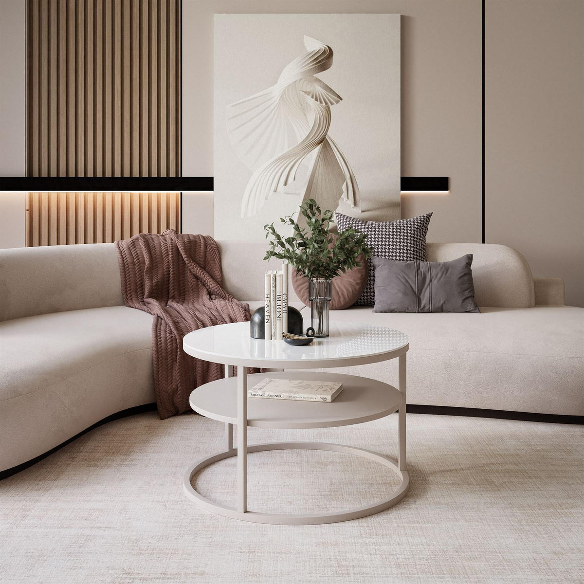 COUCHTISCH CIRI GLAS KASCHMIR mit Regal - Beige, Glas (60/60/42cm) - Lookway