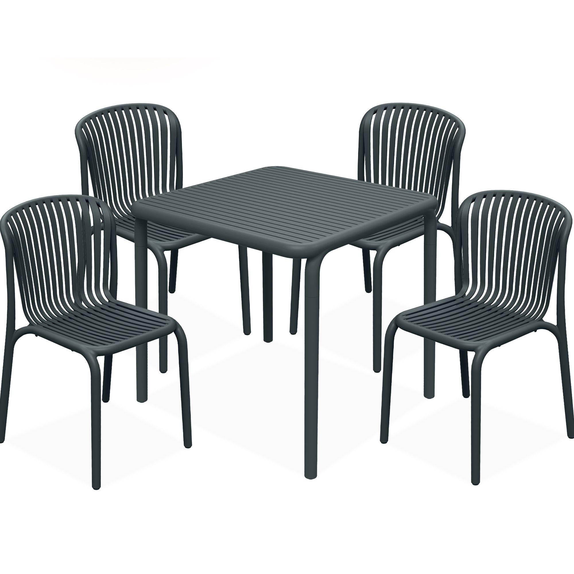 GARTEN ESSGRUPPE FICCARI, Gartenmöbel-Set 5-tlg, Anthrazit - Anthrazit, Kunststoff - KONSIMO®