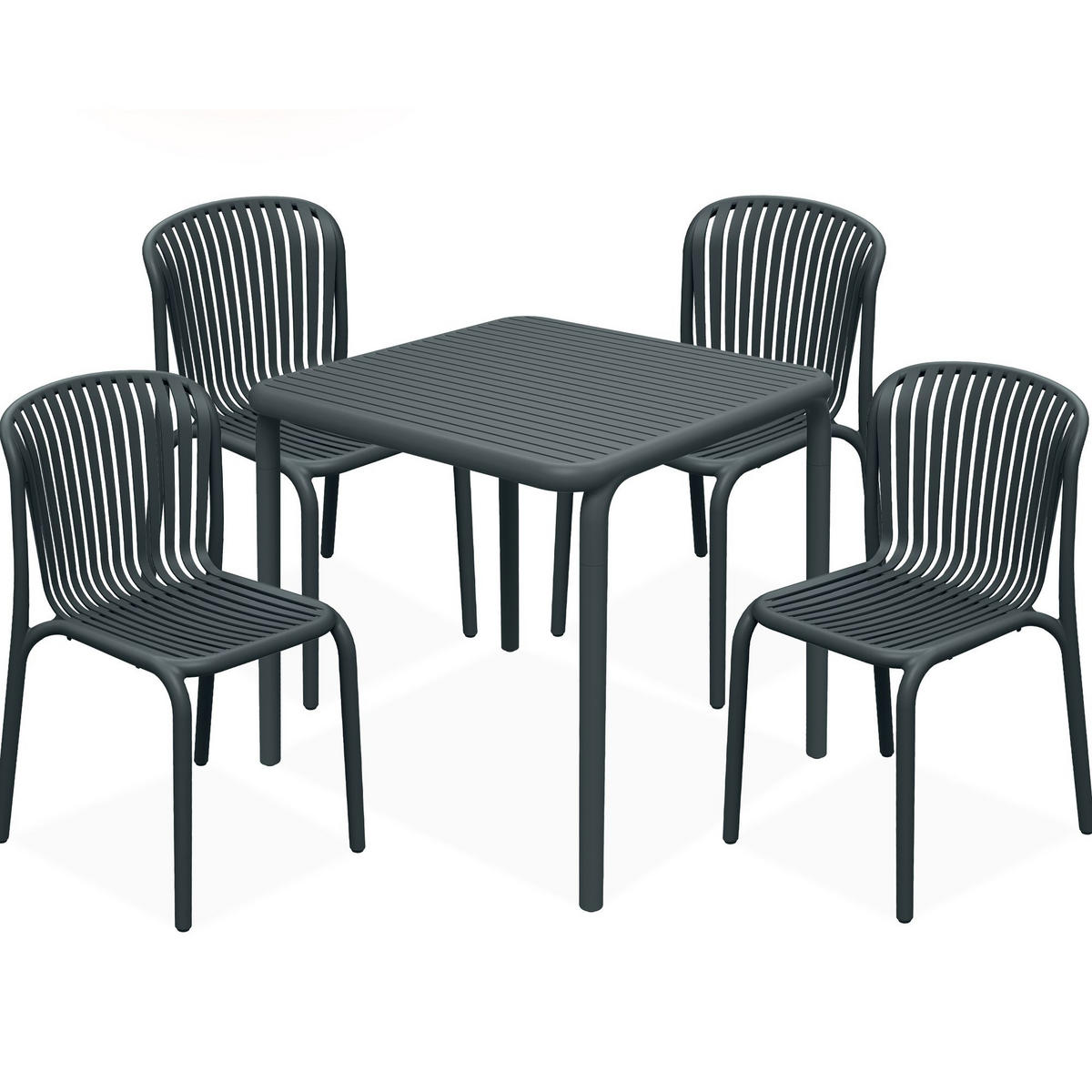 GARTEN ESSGRUPPE FICCARI, Gartenmöbel-Set 5-tlg, Anthrazit - Anthrazit, Kunststoff - KONSIMO®