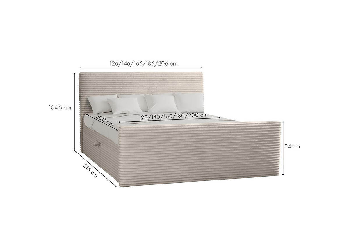 BOXBETT Mit Bettkasten Und Topper TRENTO Stoff Plüsch Cord 160x200 cm Ecru H3-Bonell - Ecru, Holz/Textil (160/200cm) - Kaiser Möbel