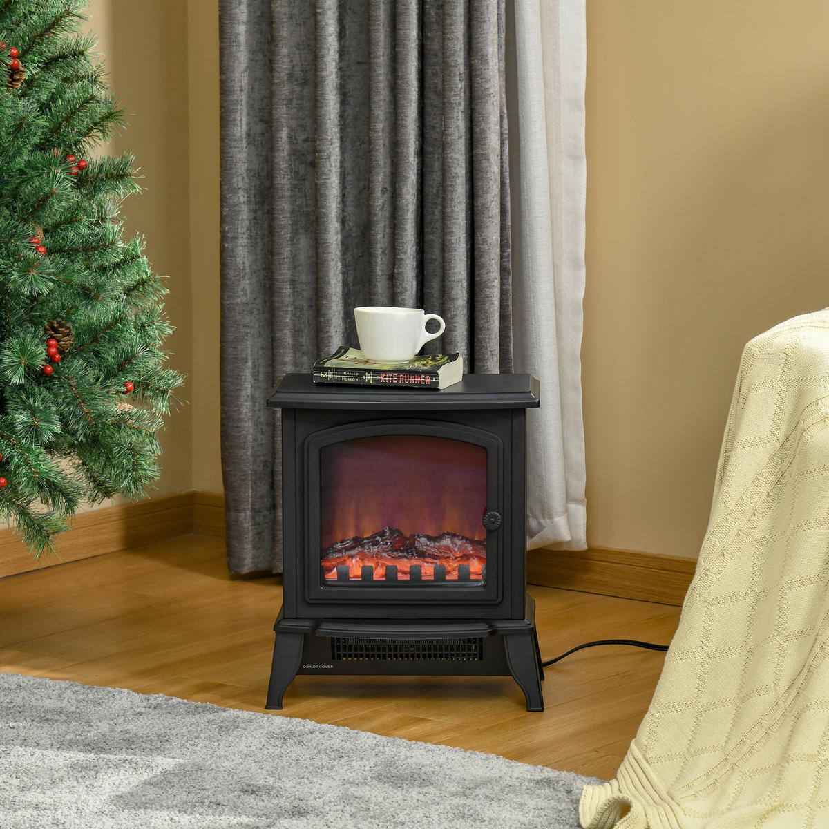 ELEKTROKAMIN, Standkamin mit LED-Flammeneffekt, 2000W Kaminofen, Metall, Schwarz - Schwarz, Kunststoff (24/45.5/36.5cm) - HOMCOM