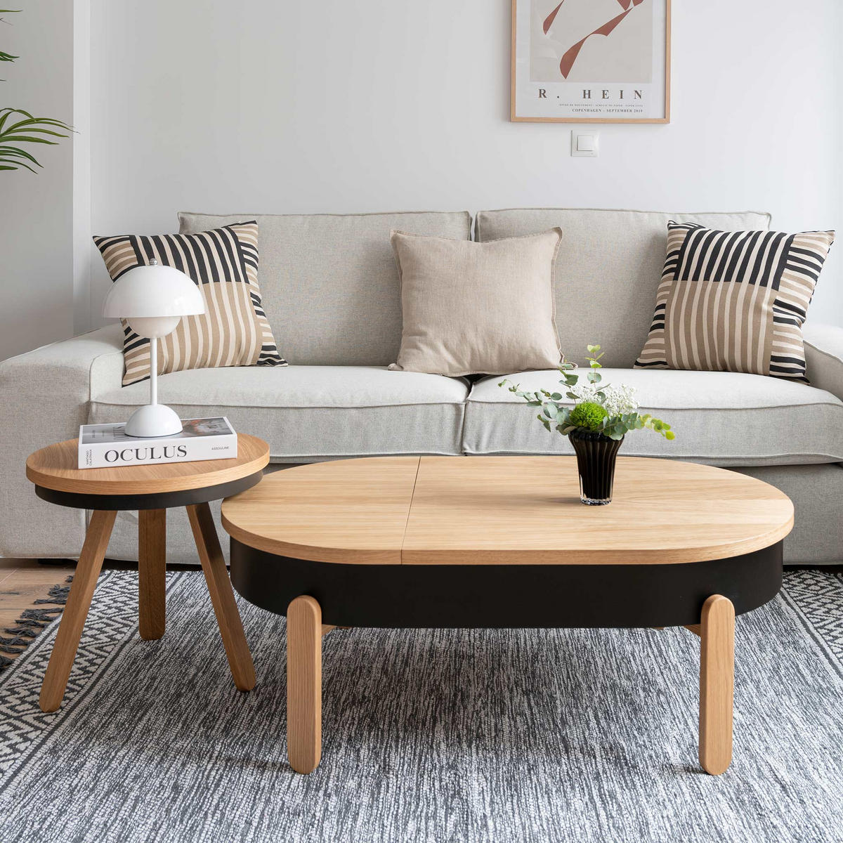 COUCHTISCH Batea L - Eichefarben/Schwarz, Holz (60/100/35cm) - Woodendot
