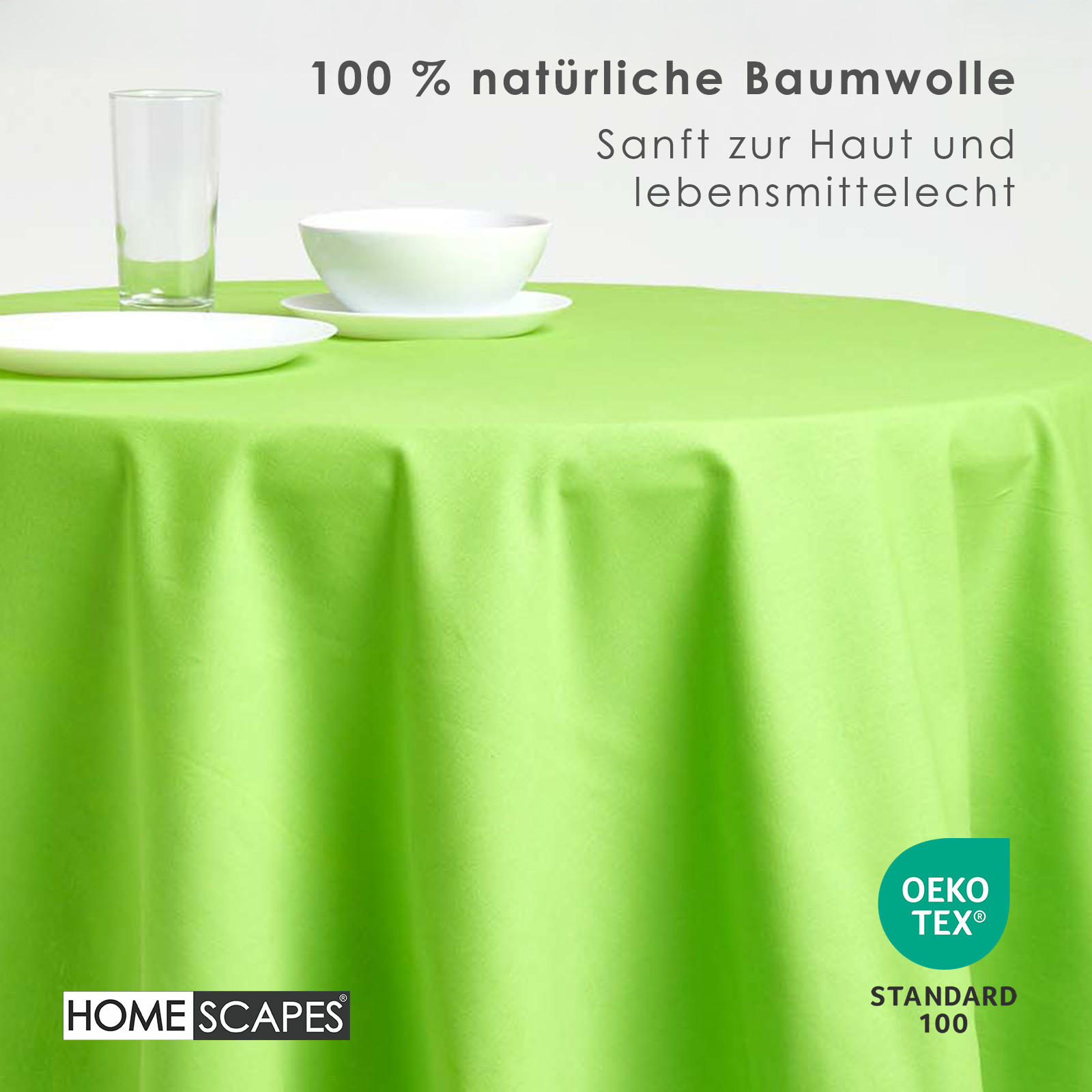 TISCHDECKE limette rund 178 cm, 100% Baumwolle - Limette, Textil (178/178cm) - Homescapes