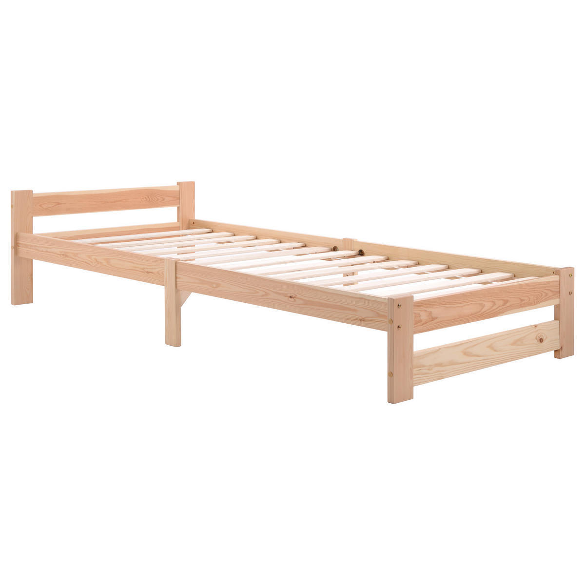 BETT 90/200 cm Natur aus Kiefer mit Kopfteil und Lattenrost - Naturfarben, Holz (90/200cm) - OKWISH