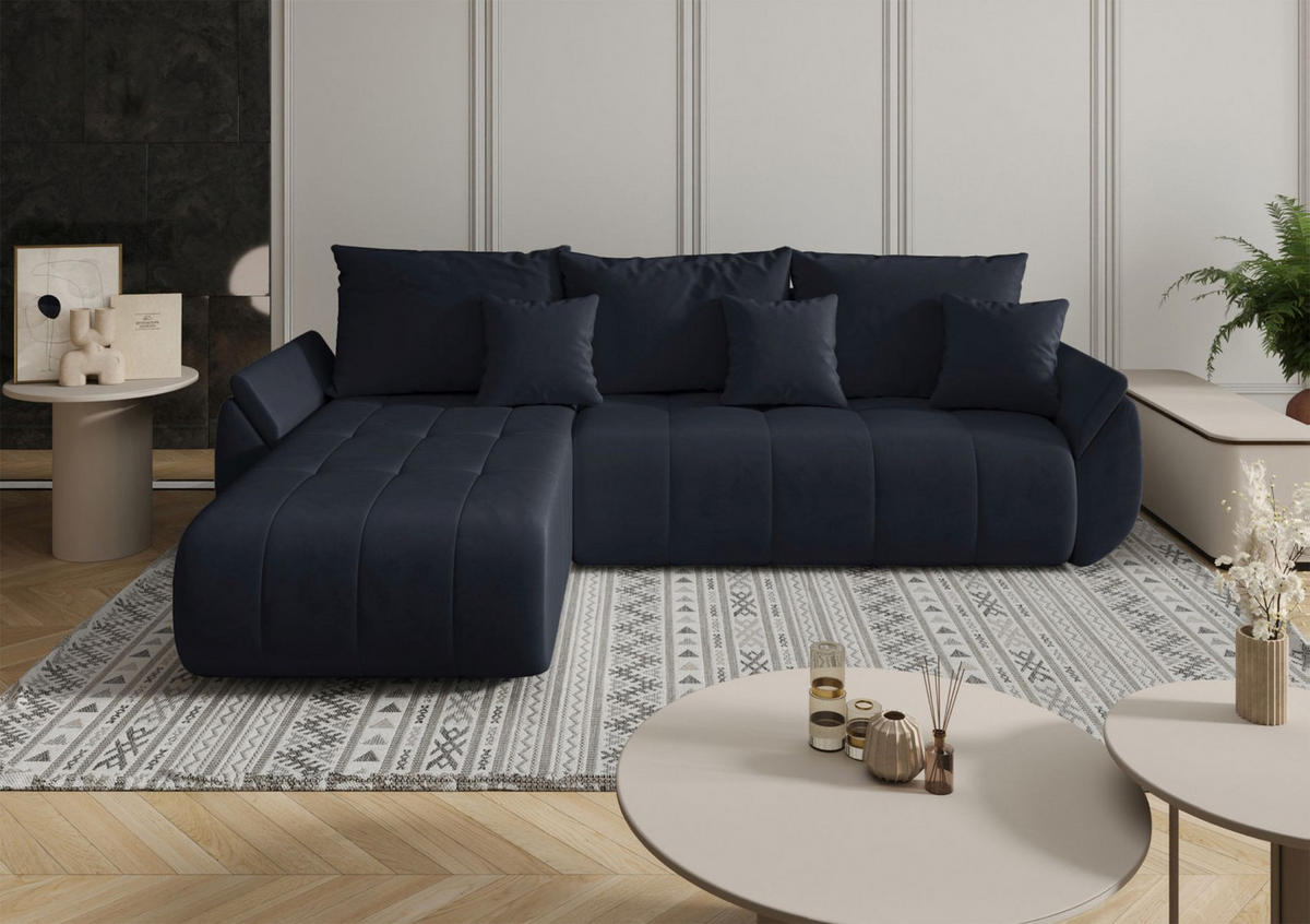 ECKSOFA Romuldi mit Schlaffunktion, Anthrazit Samt, linksseitig - Anthrazit/Schwarz, Kunststoff/Textil (280/185cm) - Selsey