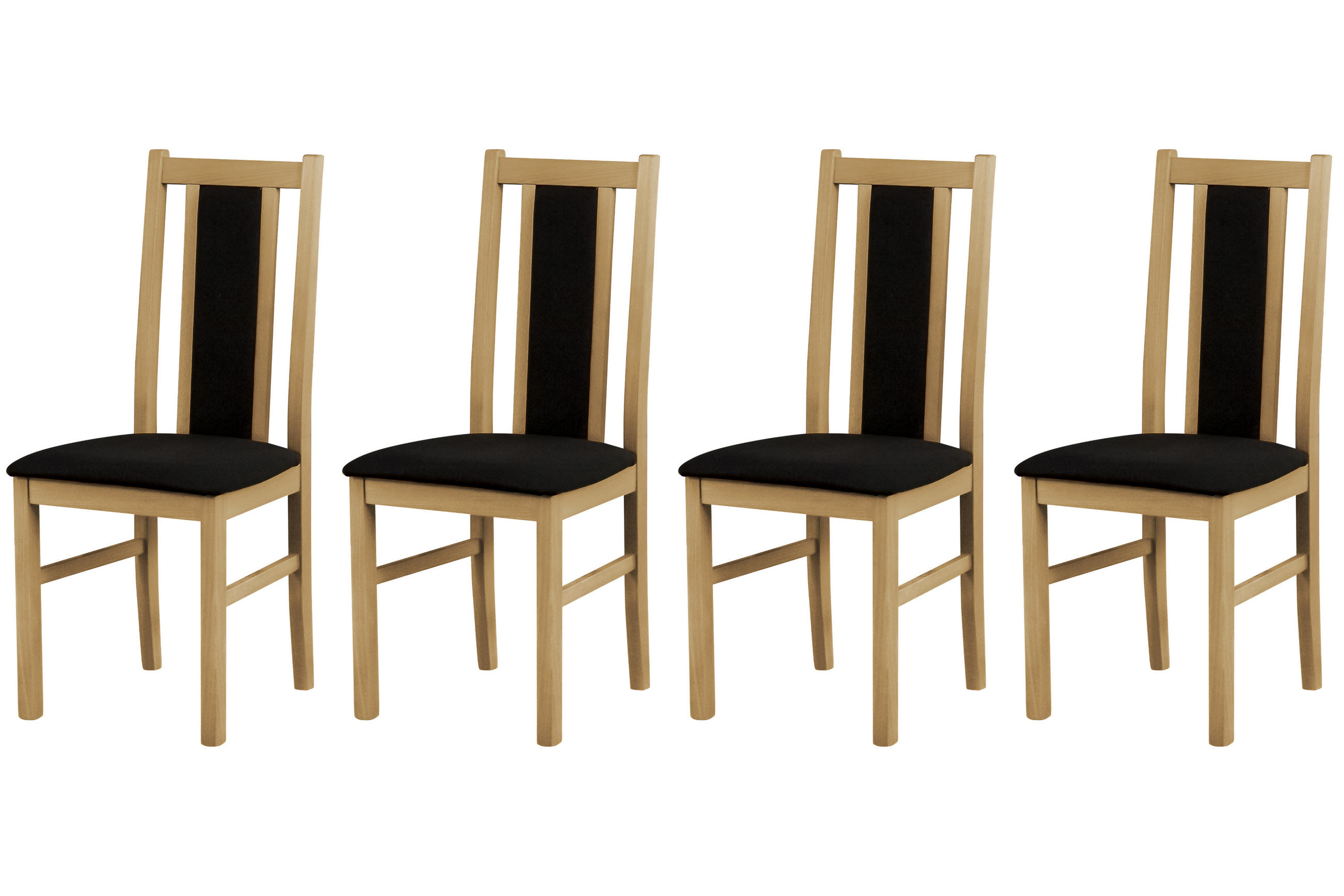 STUHL Bos 14 (4er Set) - Eichefarben/Schwarz, Holz (43/94/40cm) - Leaf Design