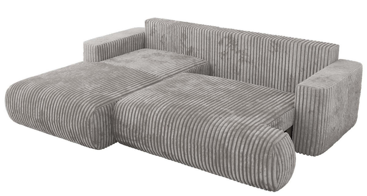 ECKSOFA OVO L Hellgrau Cord - Links Seite - Hellgrau/Schwarz, Kunststoff/Textil (271/195cm) - MKS