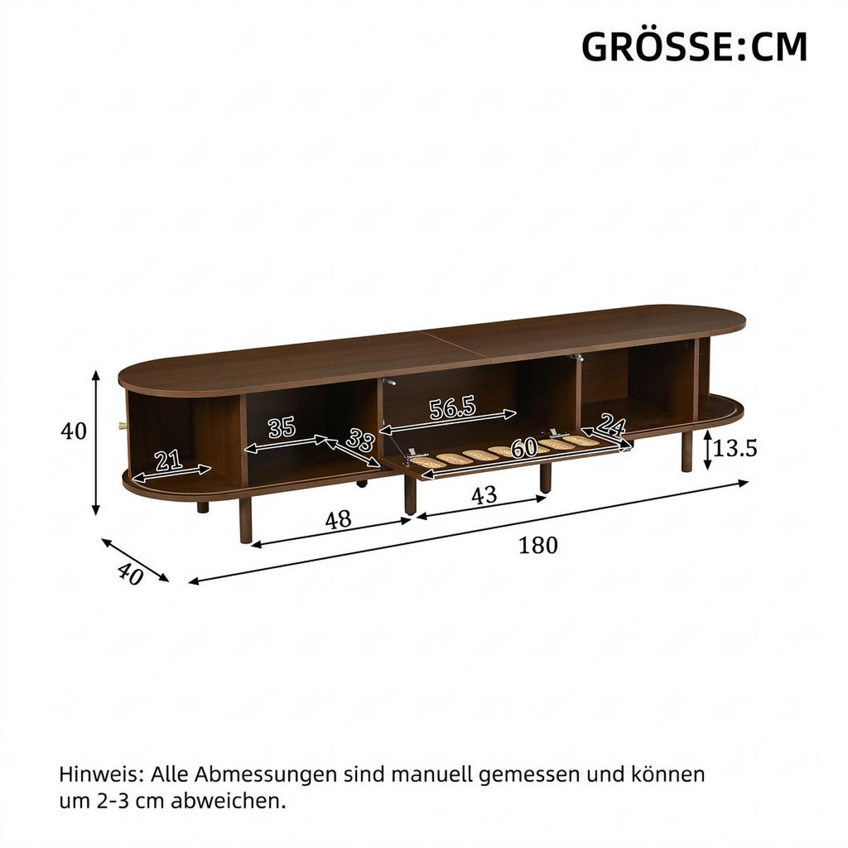 TV-SCHRANK 180/40/40 cm Nussbaum Rattan mit 1 Klapptür und 2 Rolltüren - Nussbaumfarben, Holzwerkstoff (180/40/40cm) - Oxeza